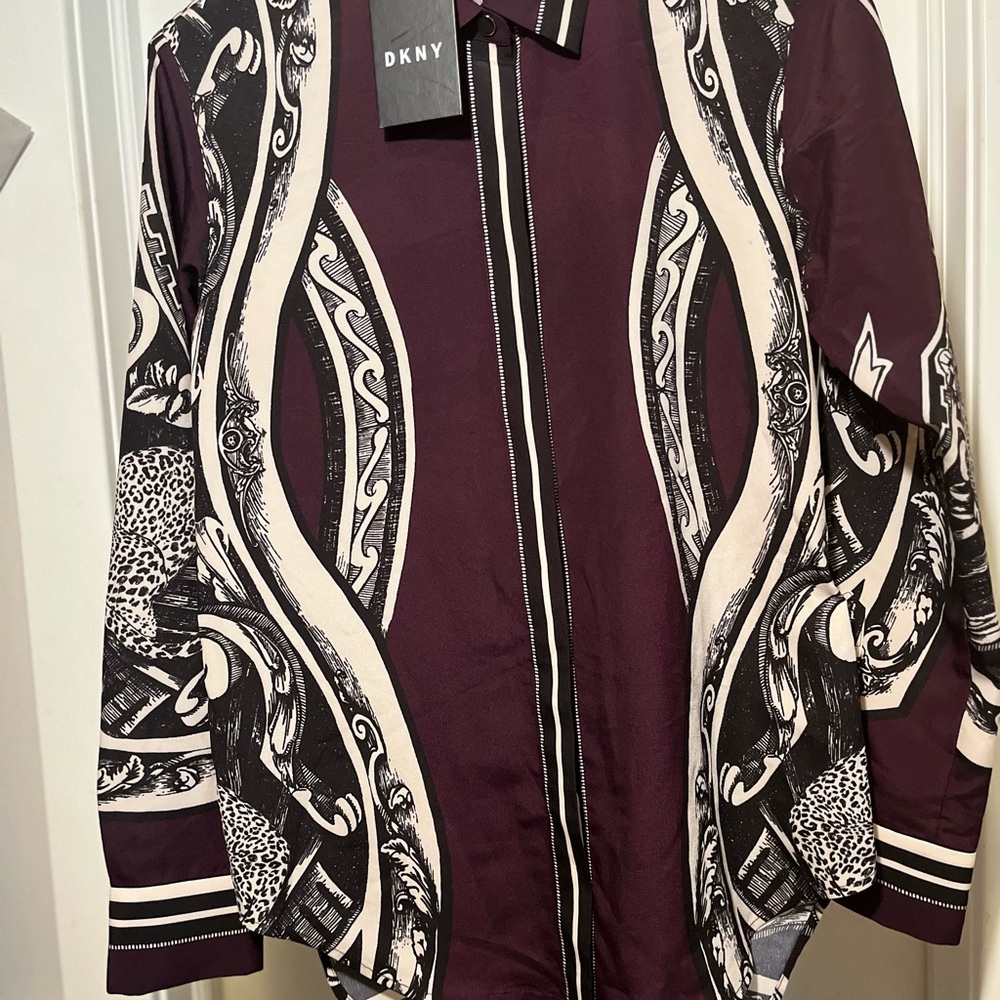 DKNY Plum and Ebony Patterned Blouse